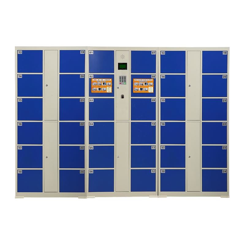 24-door supermarket barcode locker with LCD screen and receipt printer