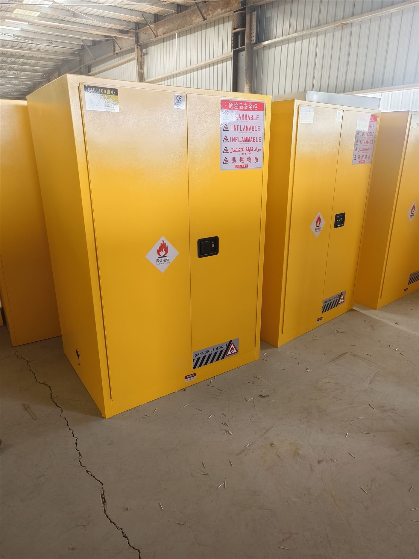 Yellow double-wall explosion-proof cabinet with self-closing doors