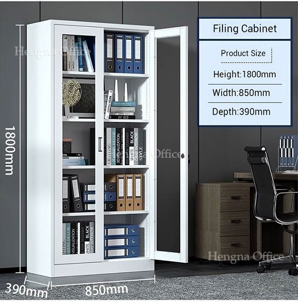 Steel filing cabinet with lockable drawers for office documents